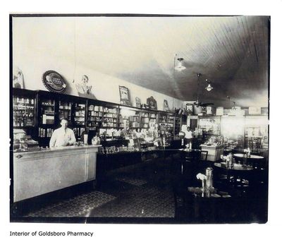A historic photograph of Remington Drug from an earlier decade