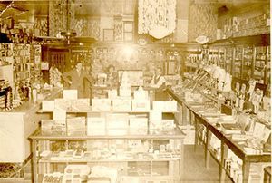 The interior of Remington Drug in an earlier era, with the original soda fountain and counter